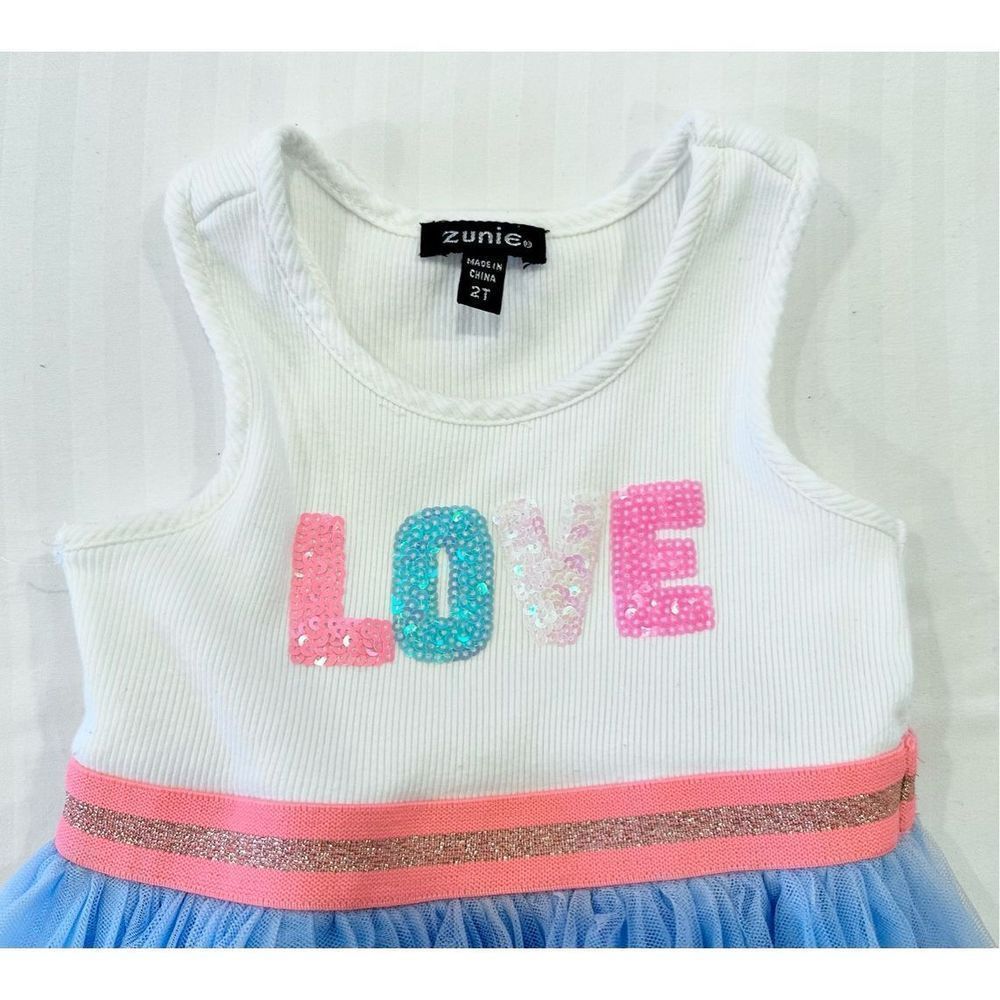 2T Girls Sequins Tulle LOVE Valentines Dress - Picture 3 of 8